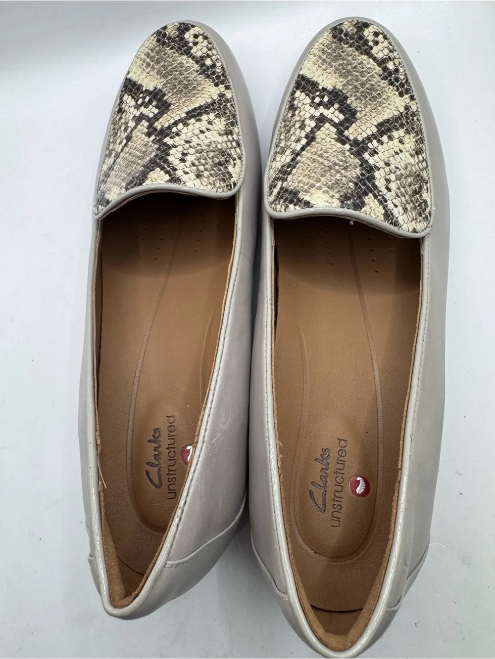 Clarks Unstructured snake skin leather loafers slip on workwear shoes 10
